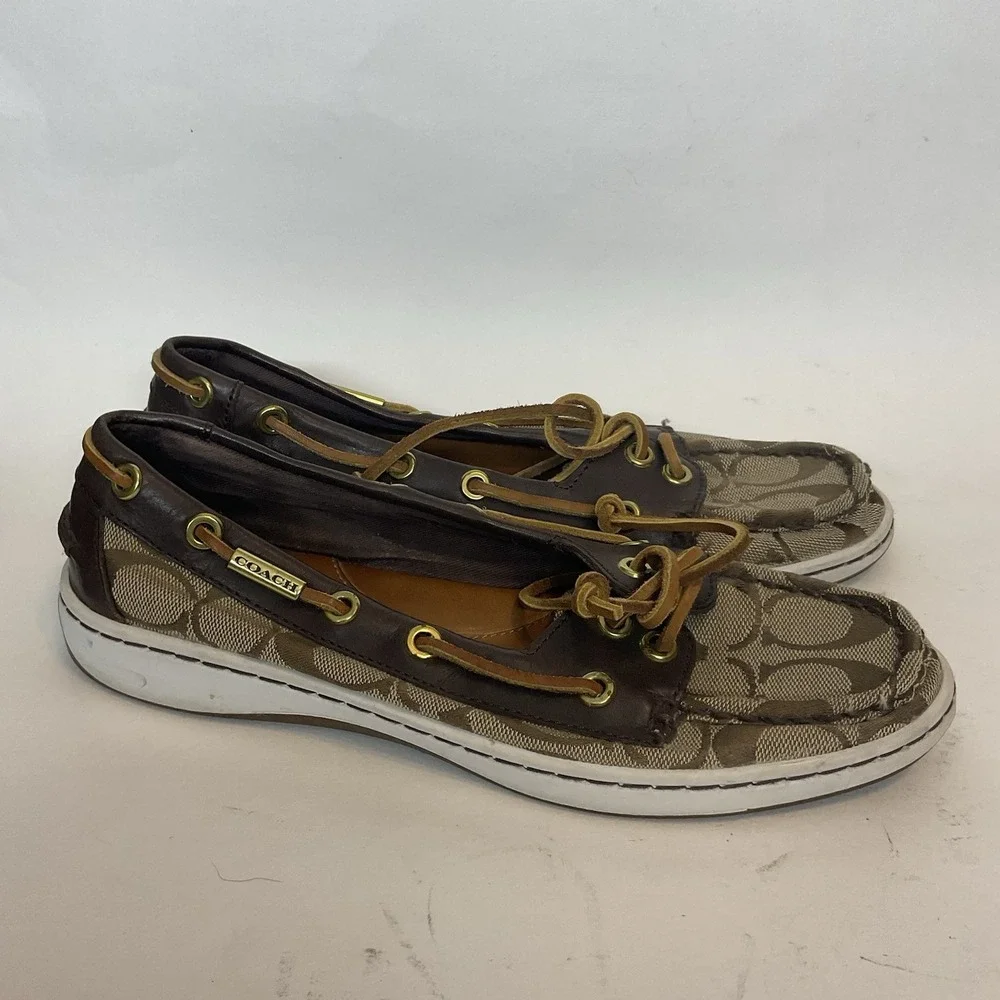 Coach Richelle‎ Topsider Boat Shoes Canvas Leather brown Womens Size 7B Monogram